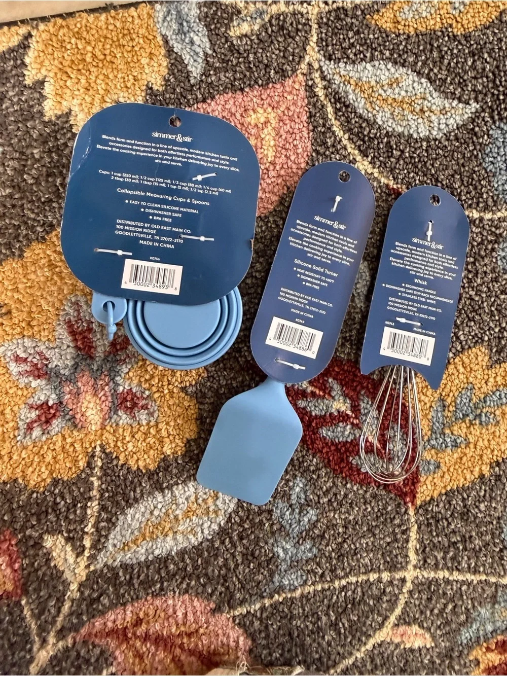 New Kitchen Essentials - Blue Silicone Measuring Cups, Spoons Whisk & Spatula